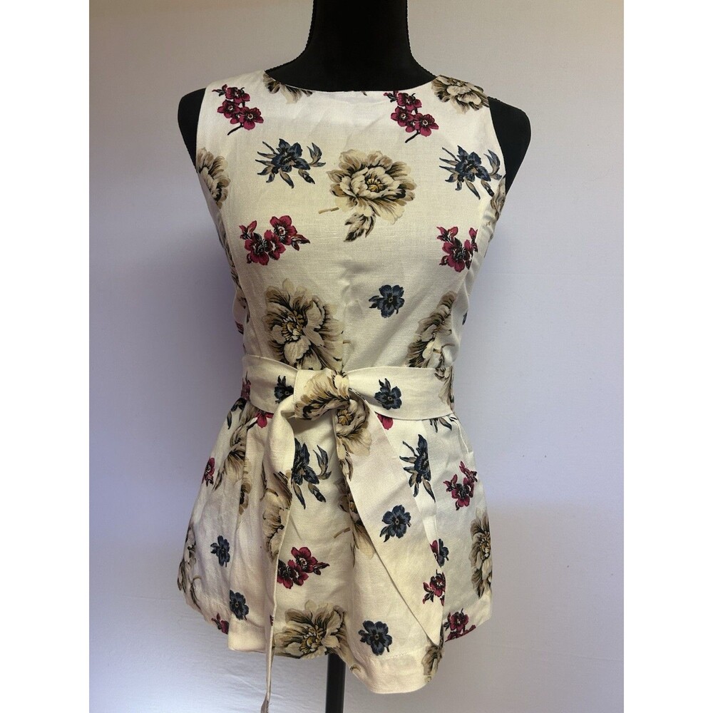 ANN TAYLOR Petite XXS Linen Viscose Top Pleated Belted Floral Multicolor Zipper